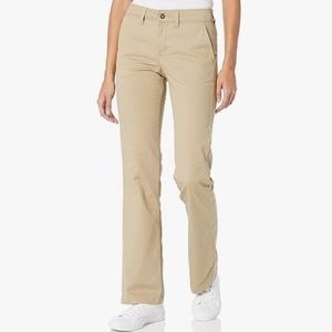 Dickies Women's Flat Front Stretch Twill Pant Slim Fit Bootcut, Desert Sand, 20R